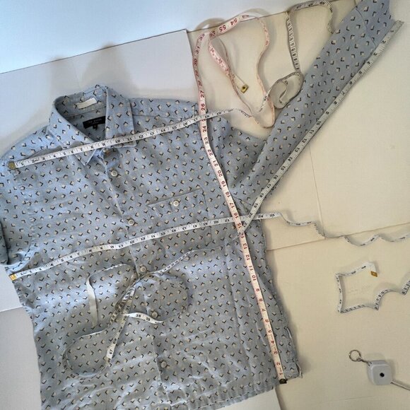 Ted Baker 100% Linen Arnel Geometric Print Button Down Summer Shirt Sz 4 (Large) - Picture 15 of 15